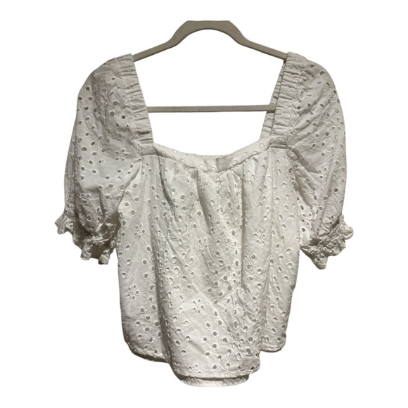 1.STATE White Eyelet Puff Sleeve Square Neck Cottagecore Blouse Size M - Picture 7 of 7
